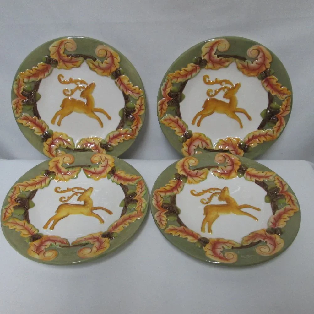 Silvestri Christmas Holiday Reindeer Appetizer Salad Desert Plate Set 4 NEW
